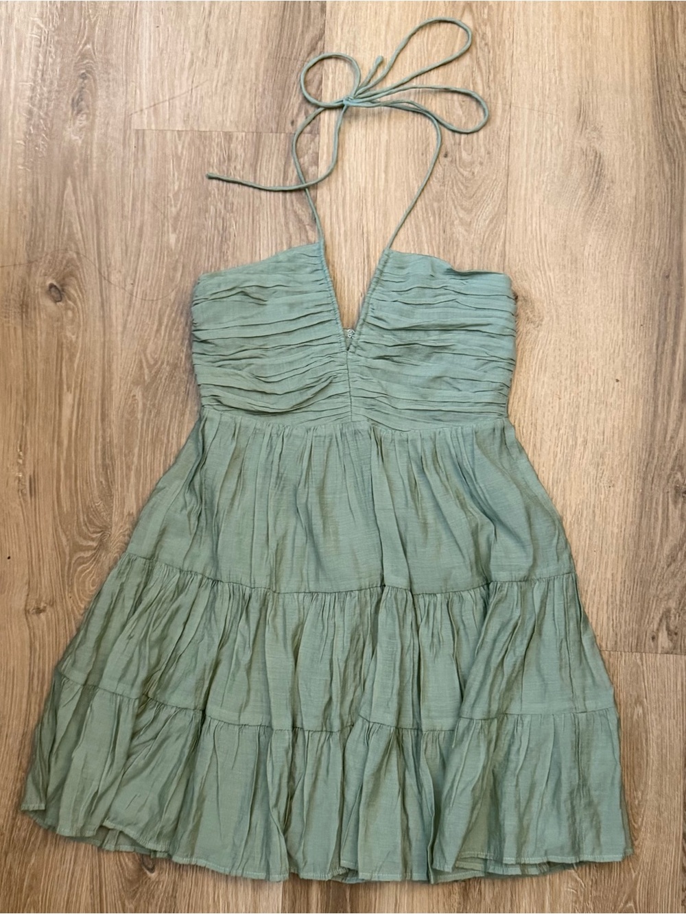 Windsor Sage Green Halter Ruffle Tiered Dress